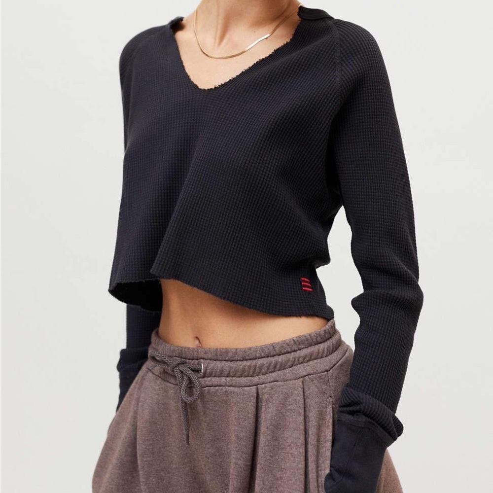 BDG Black V-Neck Thermal Crop Top
